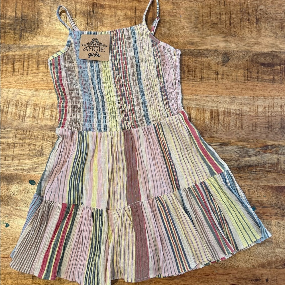 Angie Girls Striped Smocked Detail Skort Dress Size Medium NWT